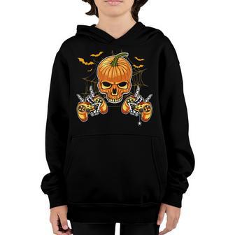 Happy Halloween Pumpkin With Controller Kids Boy Gamer V3 Youth Hoodie - Thegiftio UK