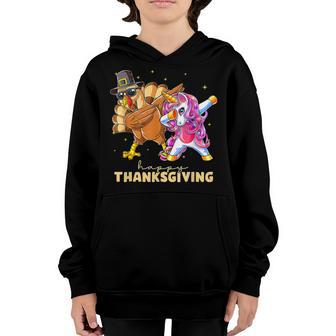 Happy Thanksgiving Dabbing Unicorn Turkey Funny Kids Girls Youth Hoodie - Thegiftio UK