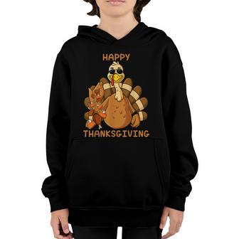 Happy Thanksgiving Turkey Throwing Food Funny Boys Graphic Design Printed Casual Daily Basic Youth Hoodie - Thegiftio UK