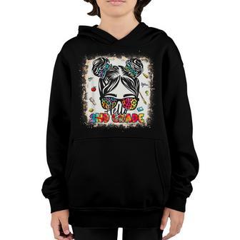 Hello 2Nd Second Grade Messy Bun Back To School Tie Dye Girl Youth Hoodie - Thegiftio UK