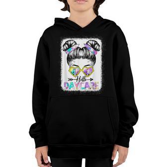 Hello Daycare Tie Dye Messy Bun Kids Back To School Youth Hoodie - Thegiftio UK