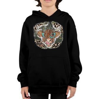 Highland Cow Leopard Bandana Cowgirl Cowhide Western Youth Hoodie - Thegiftio UK