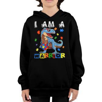I Am A Warrior Autism Awareness Dinosaur Heart Puzzle Boys Youth Hoodie - Thegiftio UK
