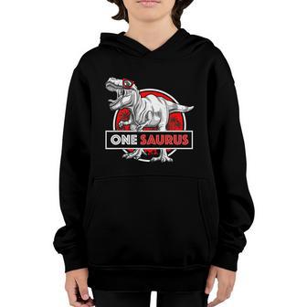 I Am One Saurus 1 Yr Old Trex For Boys 1St Birthday Youth Hoodie - Thegiftio UK