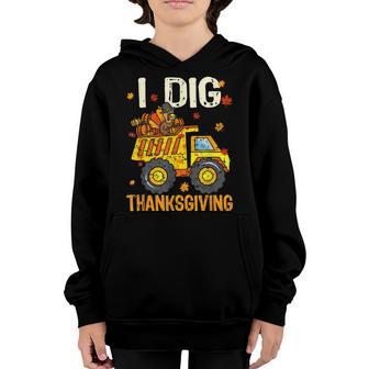 I Dig Thanksgiving Construction Truck Turkey Gobble Boys Youth Hoodie - Thegiftio UK