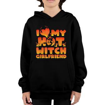 I Love My Hot Witch Girlfriend Couple Halloween Witch Graphic Design Printed Casual Daily Basic Youth Hoodie - Thegiftio UK