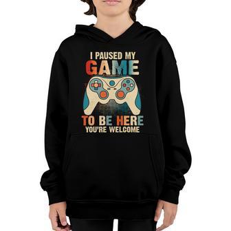 I Paused My Game To Be Here Vintage Gamer Boys Kids Gift Youth Hoodie - Thegiftio UK