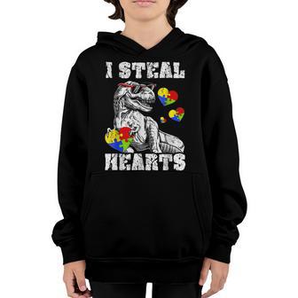 I Steal Hearts Trex Dino Baby Boy Autism Awareness Toddler Youth Hoodie - Thegiftio UK
