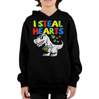 I Steal Hearts Trex Dinosaur Kids Boys Autism Awareness Youth Hoodie - Thegiftio UK