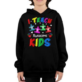 I Teach Awesome Kids Autism Awareness Puzzle Teacher Youth Hoodie - Thegiftio UK