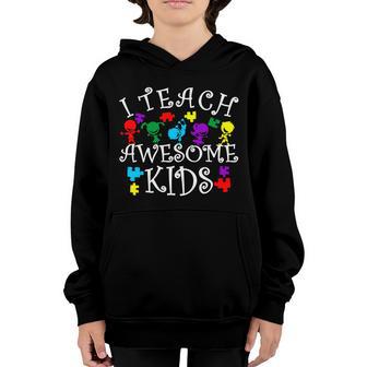 I Teach Awesome Kids Autism Awareness Teacher Graphic Design Printed Casual Daily Basic Youth Hoodie - Thegiftio UK