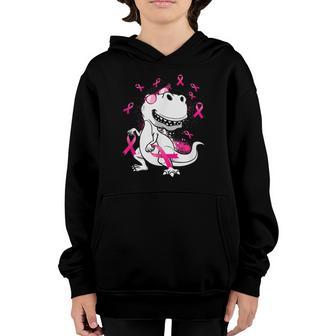 In October We Wear Pink Breast Cancer T Rex Dinosaur Boys Youth Hoodie - Thegiftio UK