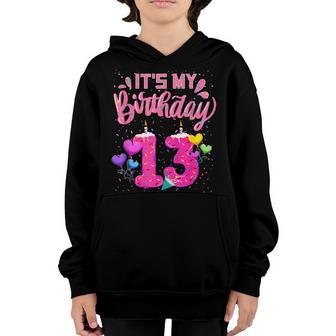 Its My 13Th Birthday Doughnut Happy 13 Years Old Girl Kids Youth Hoodie - Thegiftio UK