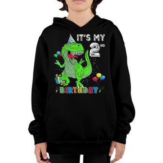 Its My 2Nd Birthday Happy 2 Years Dinosaur T-Rex Bday Boy Youth Hoodie - Thegiftio UK