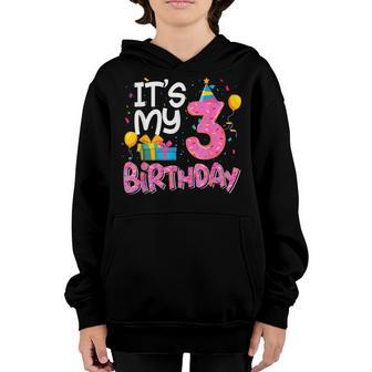 Its My 3Rd Birthday Funny Donut Girls Boys Party Youth Hoodie - Thegiftio UK