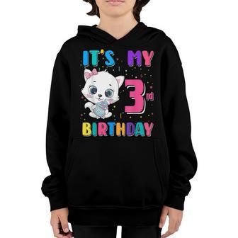 Its My 3Rd Birthday Girl Funny Cat Birthday 3 Year Old Youth Hoodie - Thegiftio UK