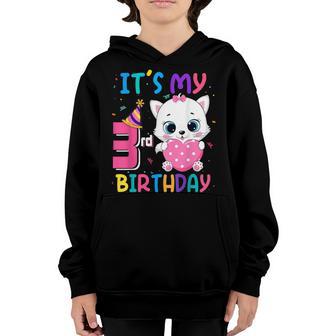 Its My 3Rd Birthday Girl Funny Cat Birthday 3 Year Old Youth Hoodie - Thegiftio UK