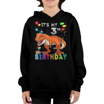 Its My 3Rd Birthday Happy 3 Years Dinosaur T-Rex Bday Boy Youth Hoodie - Thegiftio UK