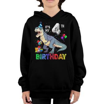 Its My 4Th Birthday Happy 4 Years Dinosaur T-Rex Bday Boy Youth Hoodie - Thegiftio UK