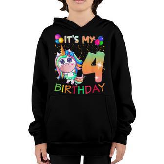 Its My 4Th Birthday Unicorn 4 Year Old Girls Outfit Youth Hoodie - Thegiftio UK