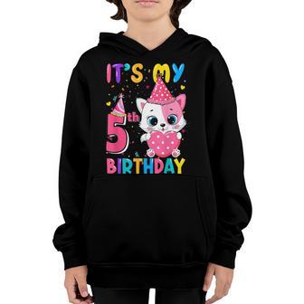 Its My 5Th Birthday Girl Funny Cat Birthday 5 Year Old Youth Hoodie - Thegiftio UK