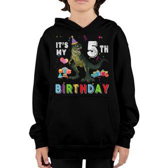 Its My 5Th Birthday Happy 5 Year Dinosaur T-Rex Bday Boy Youth Hoodie - Thegiftio UK