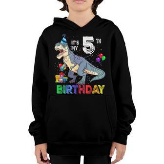 Its My 5Th Birthday Happy 5 Years Dinosaur T-Rex Bday Boy Youth Hoodie - Thegiftio UK