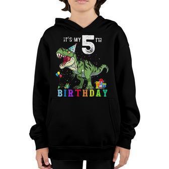 Its My 5Th Birthday Happy 5 Years Dinosaur T-Rex Bday Boy Youth Hoodie - Thegiftio UK