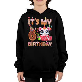 Its My 6Th Birthday Girl Funny Cat Birthday 6 Year Old Kids Youth Hoodie - Thegiftio UK