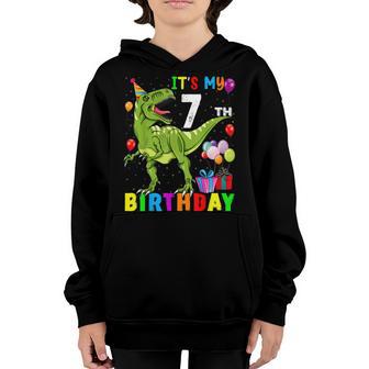 Its My 7Th Birthday Boy Cool Dinosaur Birthday 7 Year Old Youth Hoodie - Thegiftio UK
