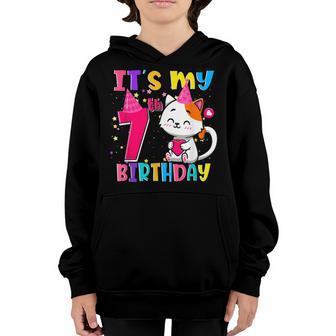 Its My 7Th Birthday Gifts 7 Year Old Girl Funny Cat Lover Youth Hoodie - Thegiftio UK