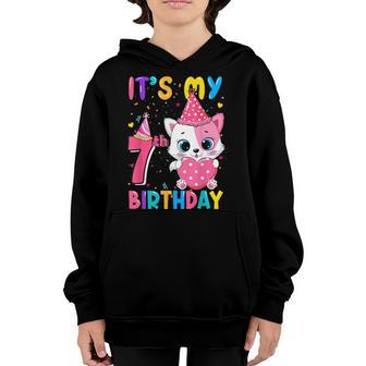 Its My 7Th Birthday Girl Funny Cat Birthday 7 Year Old Youth Hoodie - Thegiftio UK