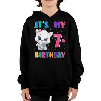 Its My 7Th Birthday Girl Funny Cat Birthday 7 Year Old Youth Hoodie - Thegiftio UK