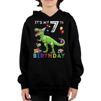 Its My 7Th Birthday Happy 7 Years Dinosaur T-Rex Bday Boy Youth Hoodie - Thegiftio UK