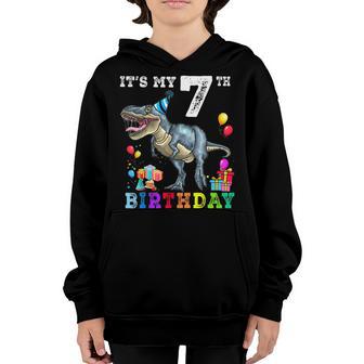 Its My 7Th Birthday Happy 7 Years Dinosaur T-Rex Bday Boy Youth Hoodie - Thegiftio UK