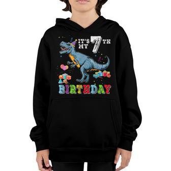 Its My 7Th Birthday Happy 7 Years Dinosaur T-Rex Bday Boy Youth Hoodie - Thegiftio UK