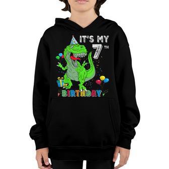 Its My 7Th Birthday Happy 7 Years Dinosaur T-Rex Bday Boy Youth Hoodie - Thegiftio UK