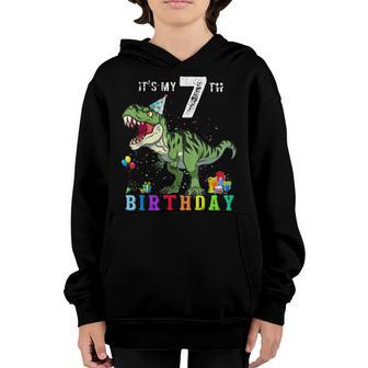 Its My 7Th Birthday Happy 7 Years Dinosaur T-Rex Bday Boy Youth Hoodie - Thegiftio UK