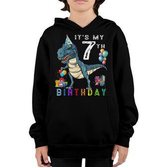 Its My 7Th Birthday Happy 7 Years Dinosaur T-Rex Bday Boy Youth Hoodie - Thegiftio UK