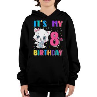 Its My 8Th Birthday Girl Funny Cat Birthday 8 Year Old Youth Hoodie - Thegiftio UK