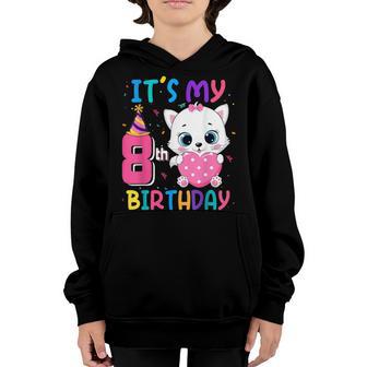 Its My 8Th Birthday Girl Funny Cat Birthday 8 Year Old Youth Hoodie - Thegiftio UK