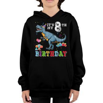 Its My 8Th Birthday Happy 8 Years Dinosaur T-Rex Bday Boy Youth Hoodie - Thegiftio UK