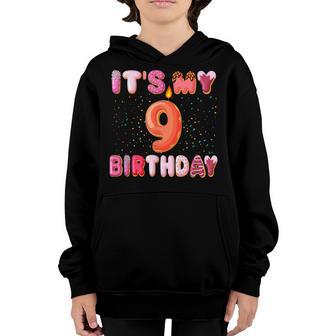 Its My 9Th Birthday Doughnut 9 Year Old Gift Girl N Kids Youth Hoodie - Thegiftio UK