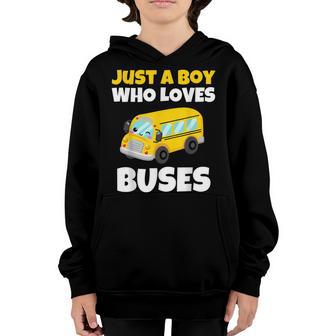 Just A Boy Who Loves Buses Birthday Yellow School Bus Lover Youth Hoodie - Thegiftio UK