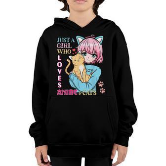 Just A Girl Who Love Anime & Cats Cute Kids N Girls Youth Hoodie - Thegiftio UK