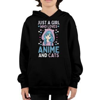 Just A Girl Who Loves Anime And Cats Anime Manga Japan Girls Youth Hoodie - Thegiftio UK
