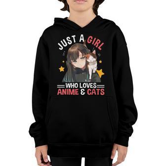 Just A Girl Who Loves Anime & Cats Cute Gifts Girls Nager Youth Hoodie - Thegiftio UK