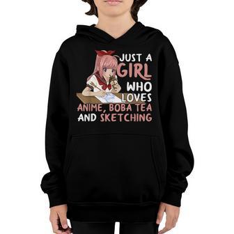 Just A Girl Who Loves Anime Boba Tea And Sketching Japan Youth Hoodie - Thegiftio UK