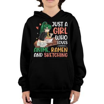 Just A Girl Who Loves Anime Ramen And Sketching Anime Lovers Youth Hoodie - Thegiftio UK