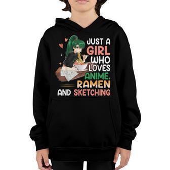Just A Girl Who Loves Anime Ramen Sketching Girls Nager Youth Hoodie - Thegiftio UK